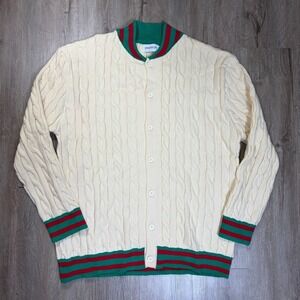Oxknitstore Cable Knit Cardigan Sweater 2XL Beige Cream Long Sleeve Christmas